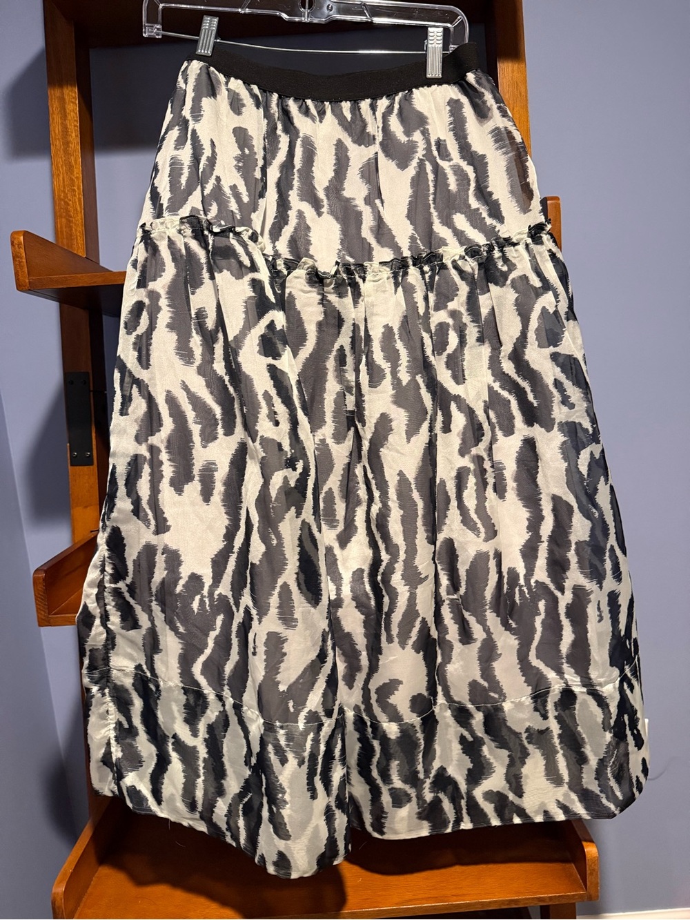 Maeve Black and White Tiered Animal-Print Midi Skirt, M, NWT
